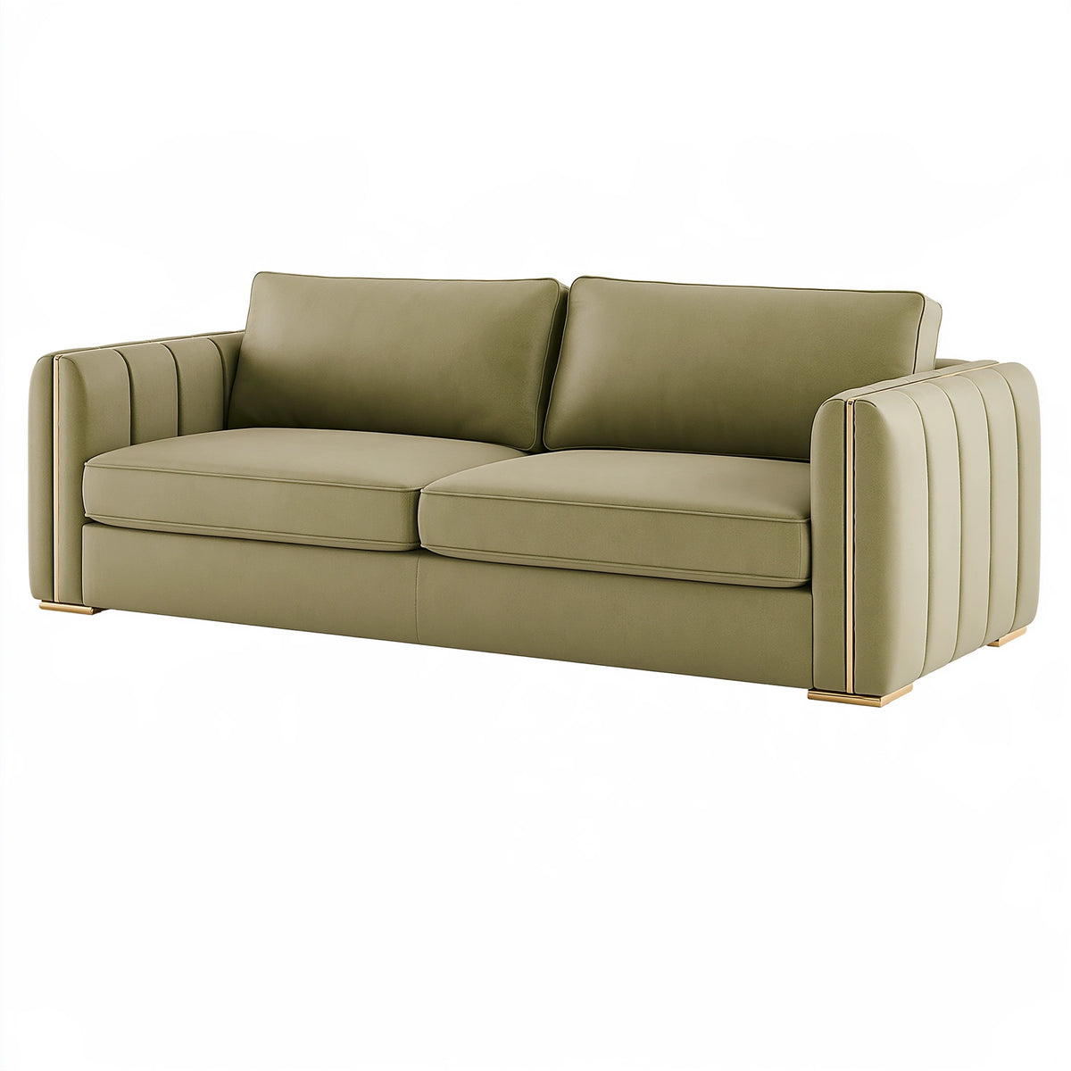 Divano 2 posti 180 x 90 x 85 cm in similpelle verde oliva - stile moderno per soggiorno