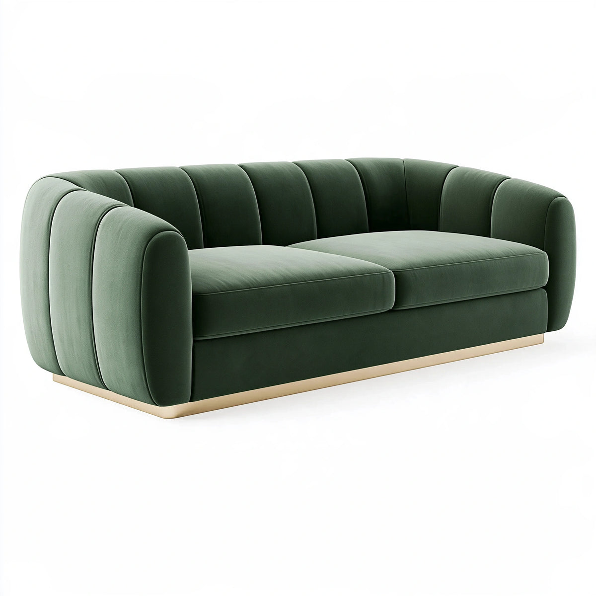 Divano 2 posti 190 x 90 x 78 cm in tessuto verde - stile contemporaneo con base dorata