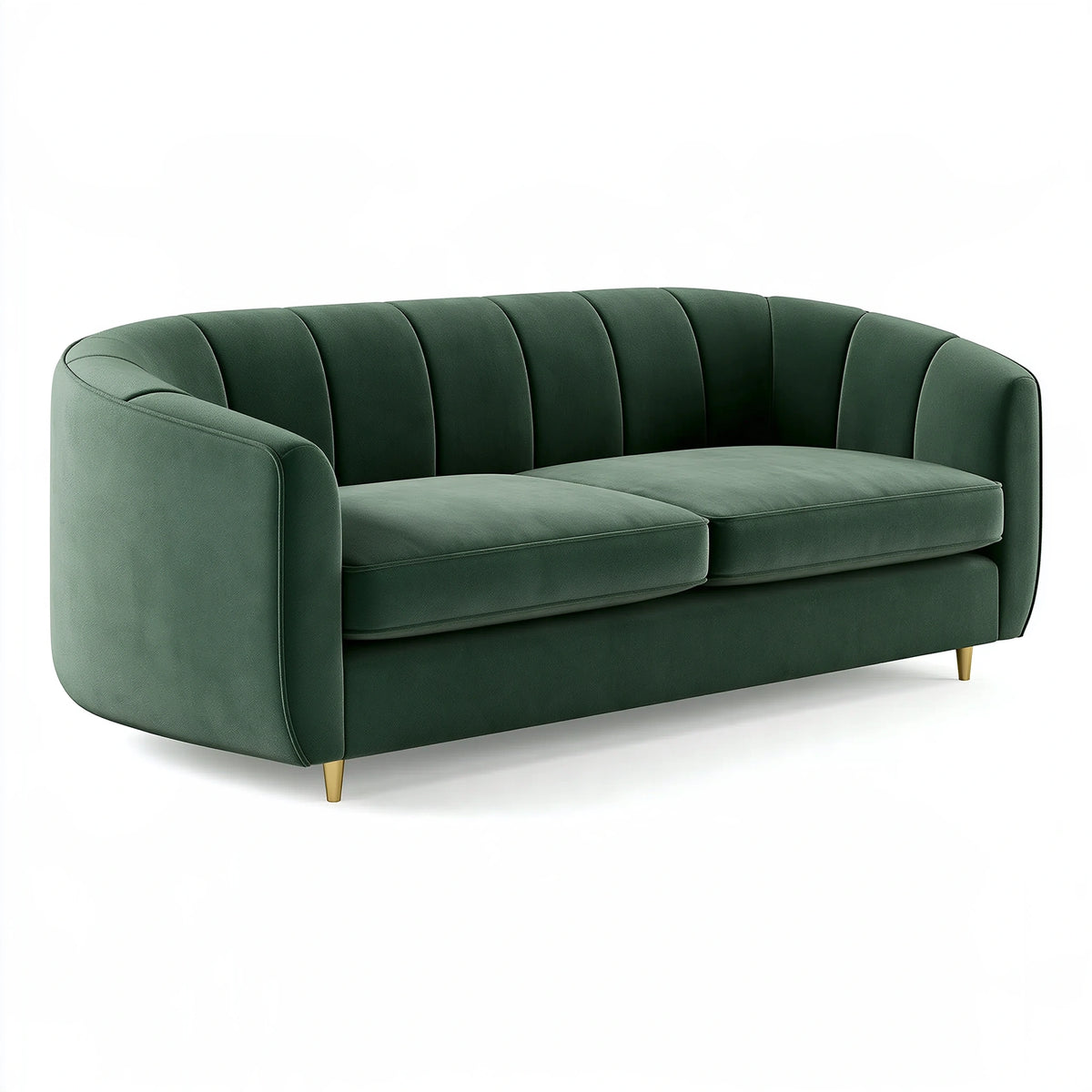 Divano 2 posti 180 cm in tessuto effetto velluto verde - schienale scanalato stile moderno