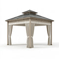 Gazebo da giardino 300 x 300 x 300 cm in metallo grigio tortora con tende - tetto a padiglione classico