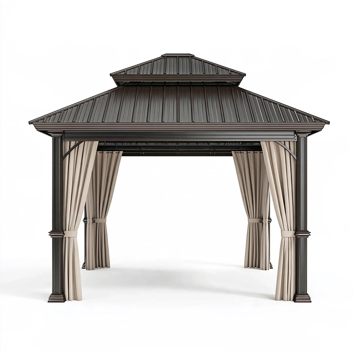 Gazebo 300 x 300 x 300 cm in metallo grigio scuro con tende stile classico per esterno