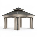Gazebo da giardino 300 x 300 x 300 cm in metallo nero e beige con tende stile classico