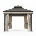 Gazebo da giardino 400 x 300 cm in metallo antracite con tende beige - copertura a padiglione