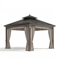 Gazebo 300 x 300 x 290 cm in metallo grigio scuro con tende per esterno stile classico