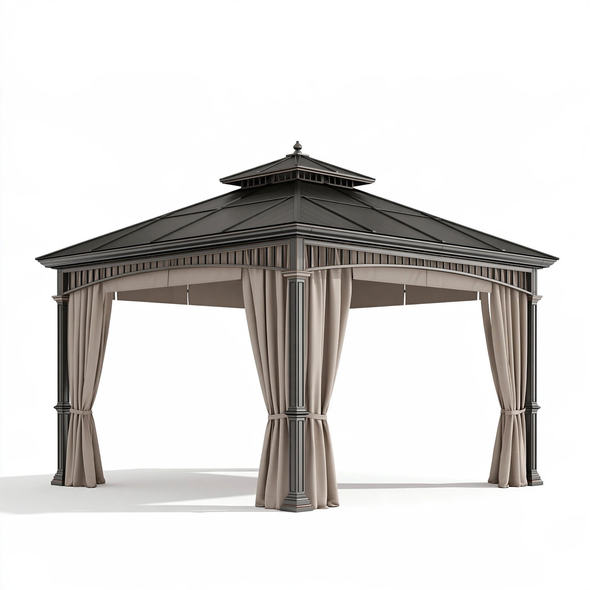 Gazebo 300 x 300 x 290 cm in metallo grigio scuro con tende per esterno stile classico