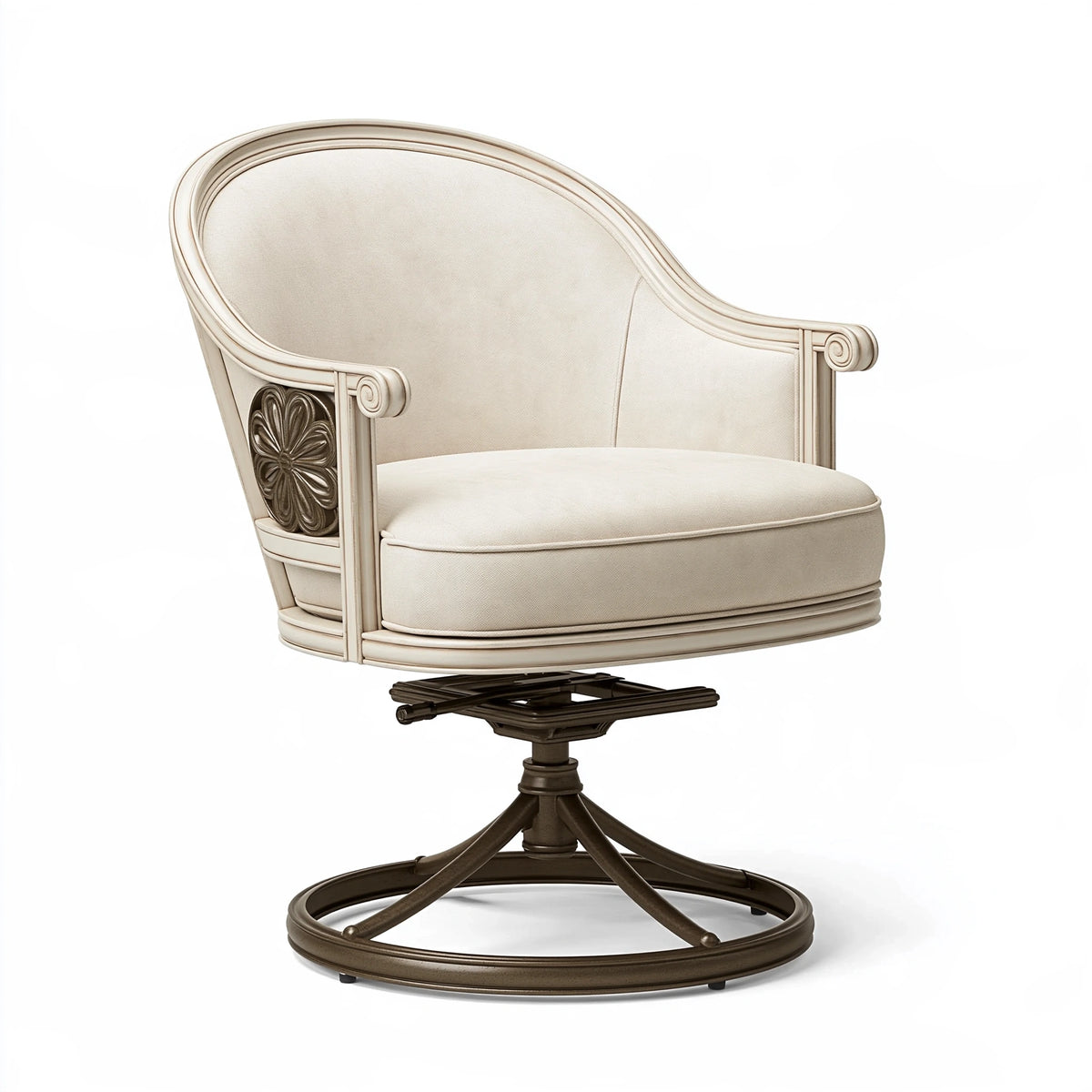 Poltrona girevole 76 x 78 x 98 cm in tessuto beige e legno stile classico
