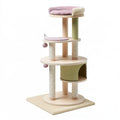 Tiragraffi per gatti 60 x 60 x 170 cm in legno e peluche beige rosa verde - torre multilivello con cuccia e pali rivestiti