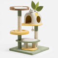 Tiragraffi per gatti 60 x 50 x 150 cm in tessuto e sisal verde beige e giallo - torre con cuccia e piattaforme