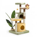 Tiragraffi per gatti 60 x 50 x 170 cm in legno e peluche verde/giallo con cuccette e tiragraffi in sisal