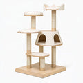 Tiragraffi per gatti 60 x 60 x 170 cm in legno beige con colonne in sisal e cuccia