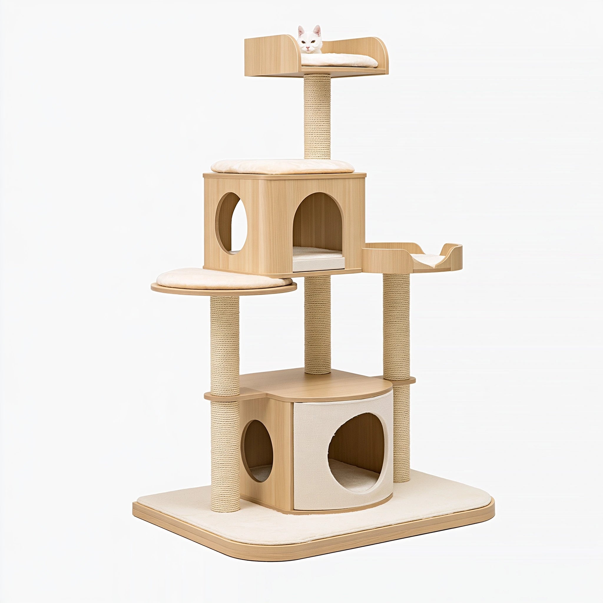 Albero tiragraffi per gatti 90 x 60 x 180 cm in legno beige con sisal e cucce multilivello
