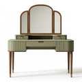 Tavolo da trucco 120 x 45 x 145 cm in legno verde salvia con specchio pieghevole stile retrò