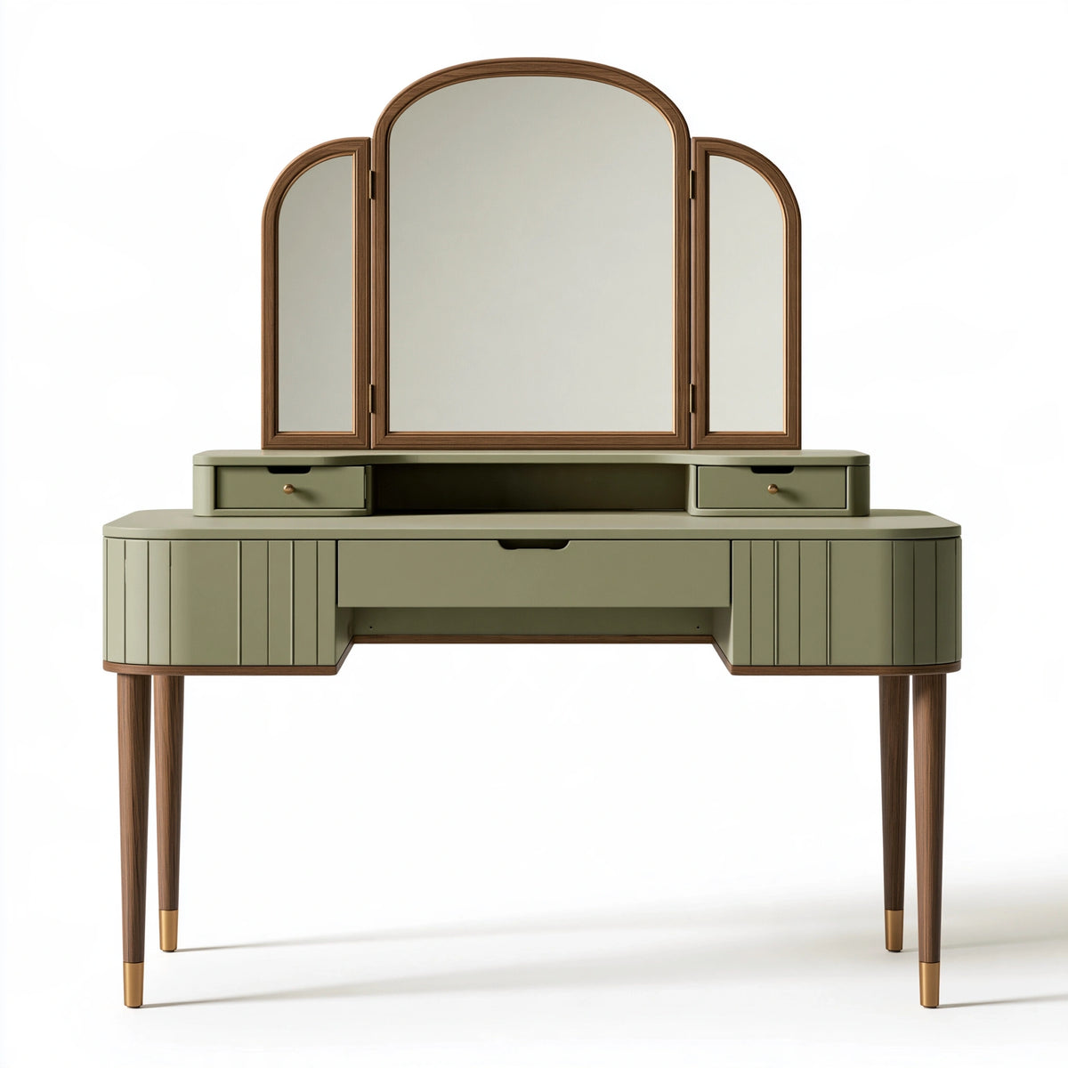 Tavolo da trucco 120 x 45 x 145 cm in legno verde salvia con specchio pieghevole stile retrò