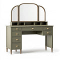 Toeletta 150 x 50 x 165 cm in legno verde oliva con specchio triplo stile retrò