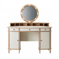 Tavolo da toeletta 140 x 45 x 160 cm in legno beige e bianco con specchio illuminato e contenitori