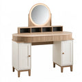 Set tavolo da toeletta 120 x 50 x 140 cm in legno avorio e rovere chiaro con specchio illuminato e vani contenitore
