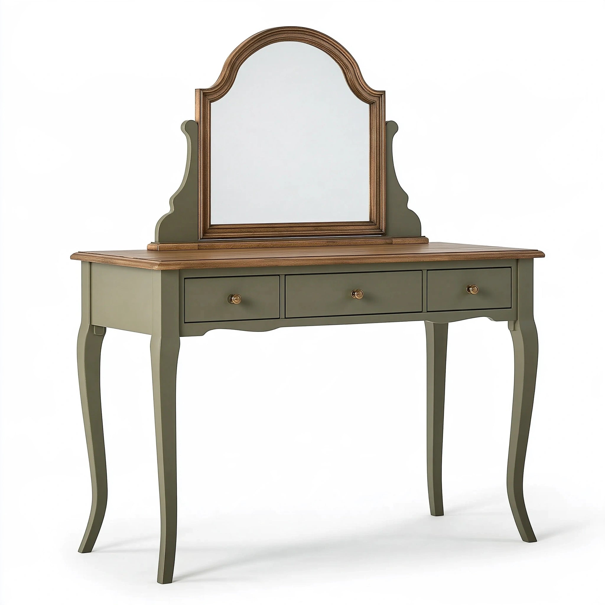 Toeletta con specchio 120 x 45 x 150 cm in legno verde oliva stile classico con tre cassetti