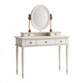 Tavolo da toeletta 120 x 45 x 155 cm in legno bianco e marrone con specchio ovale e cassetti stile classico
