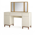 Set tavolo da toeletta 120 x 45 x 150 cm in pannelli di legno avorio con specchio pieghevole stile moderno