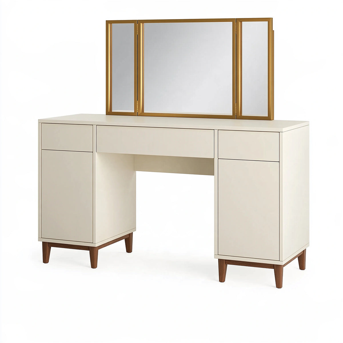 Set tavolo da toeletta 120 x 45 x 150 cm in pannelli di legno avorio con specchio pieghevole stile moderno