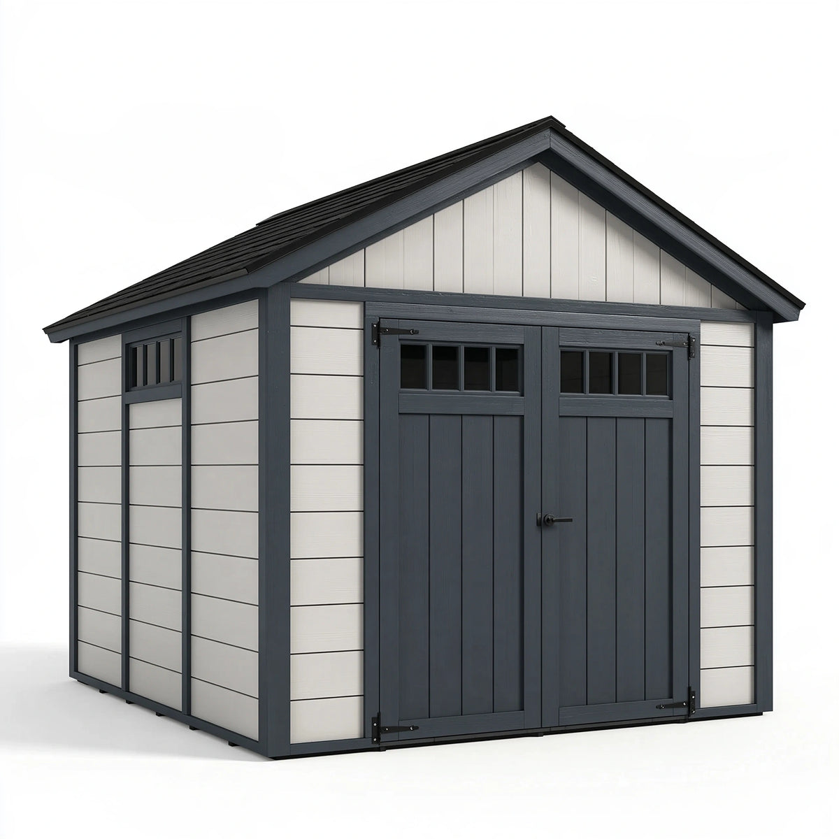 Casetta da giardino 250 x 200 x 230 cm in resina grigio chiaro e antracite con doppia porta